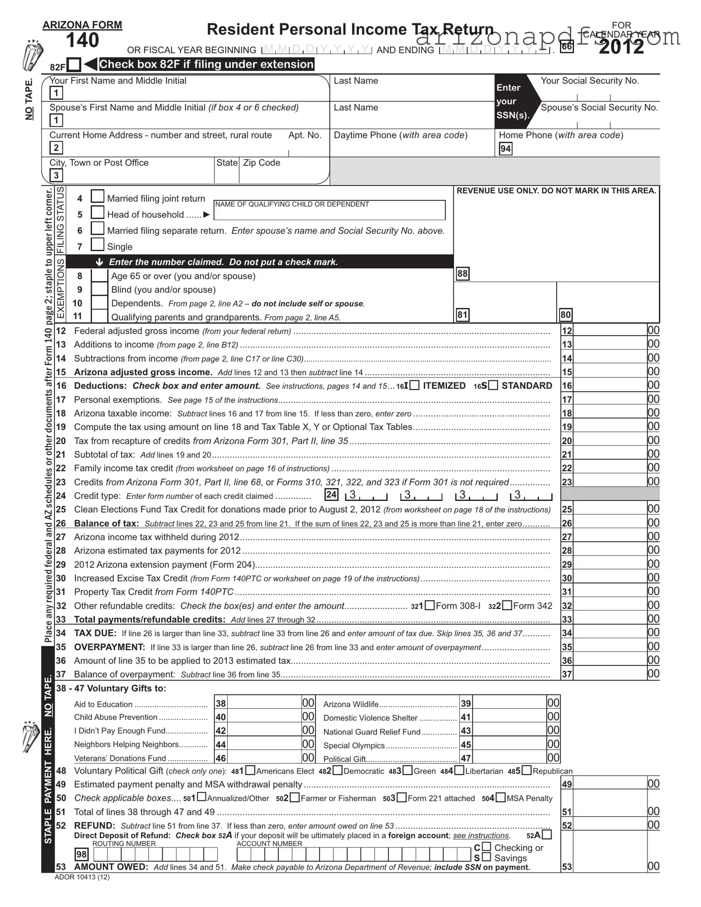 Blank Arizona 140 PDF Template