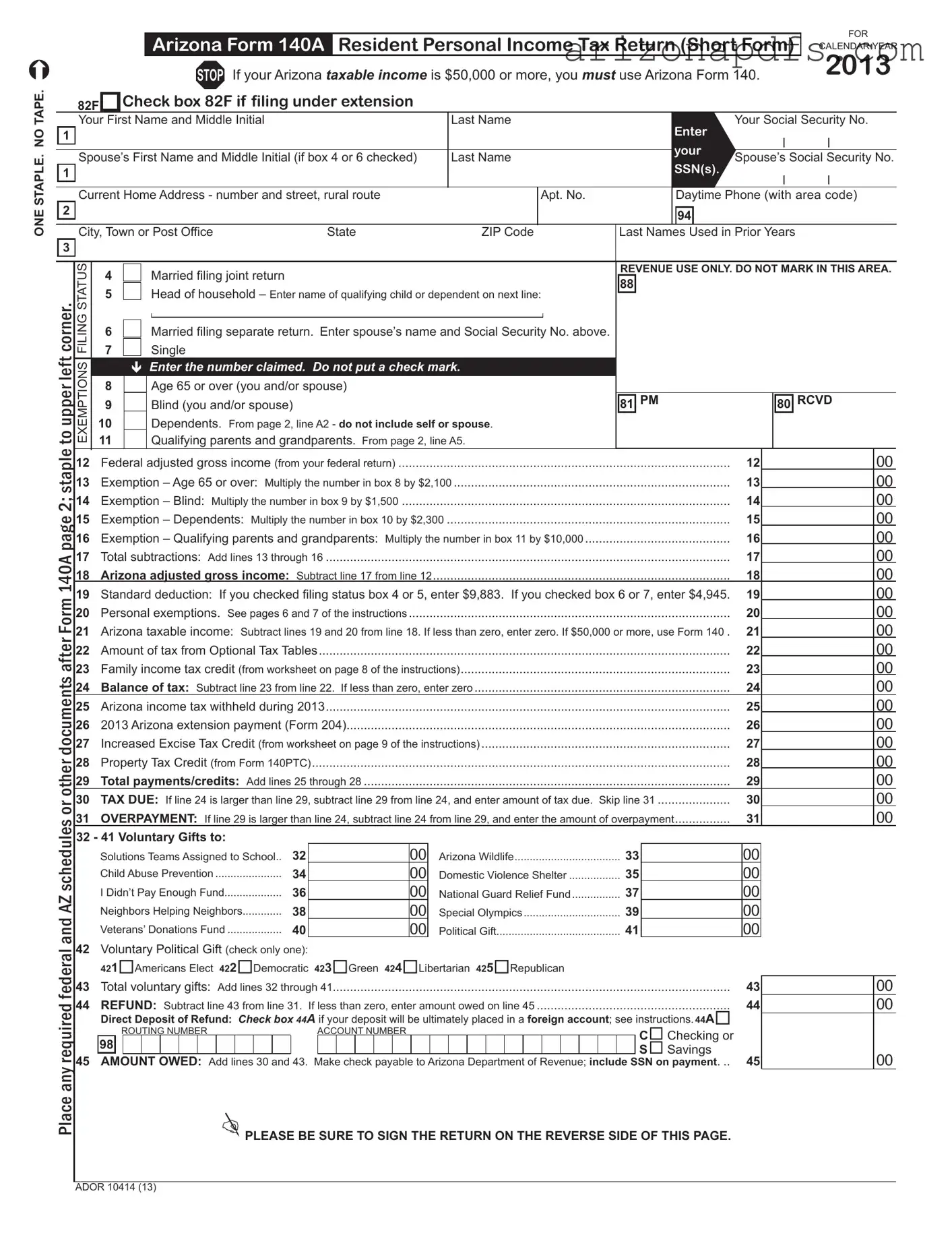 Blank Arizona 140A PDF Template