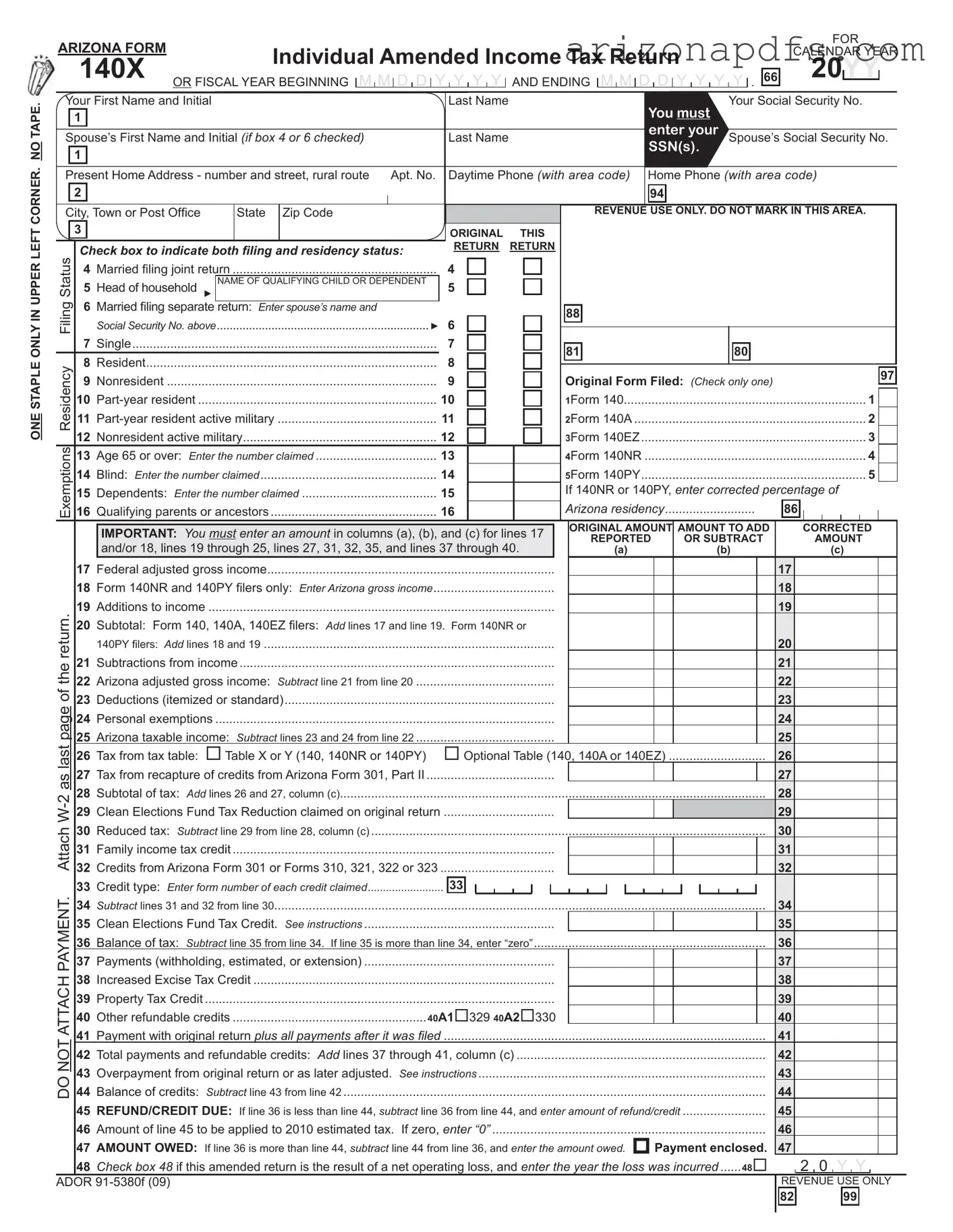 Blank Arizona 140X PDF Template