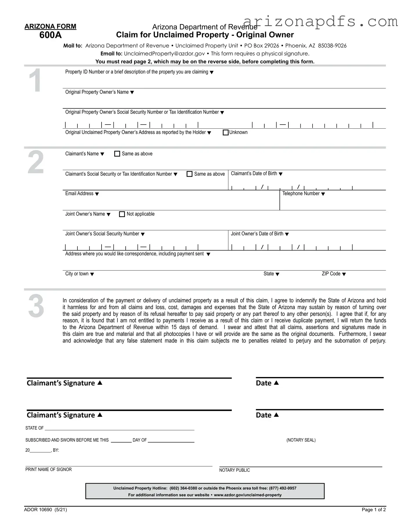 Blank Arizona 600A PDF Template