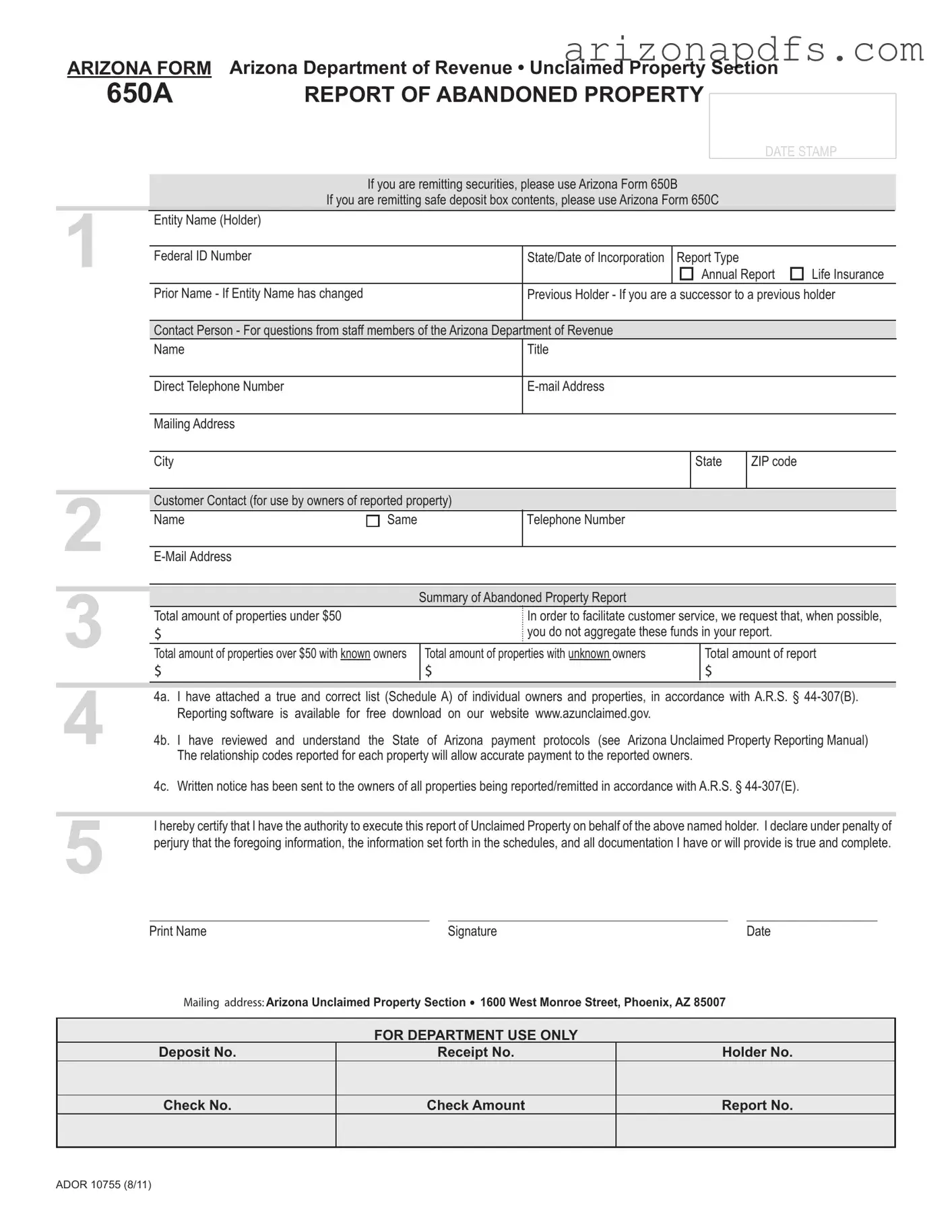 Blank Arizona 650A PDF Template