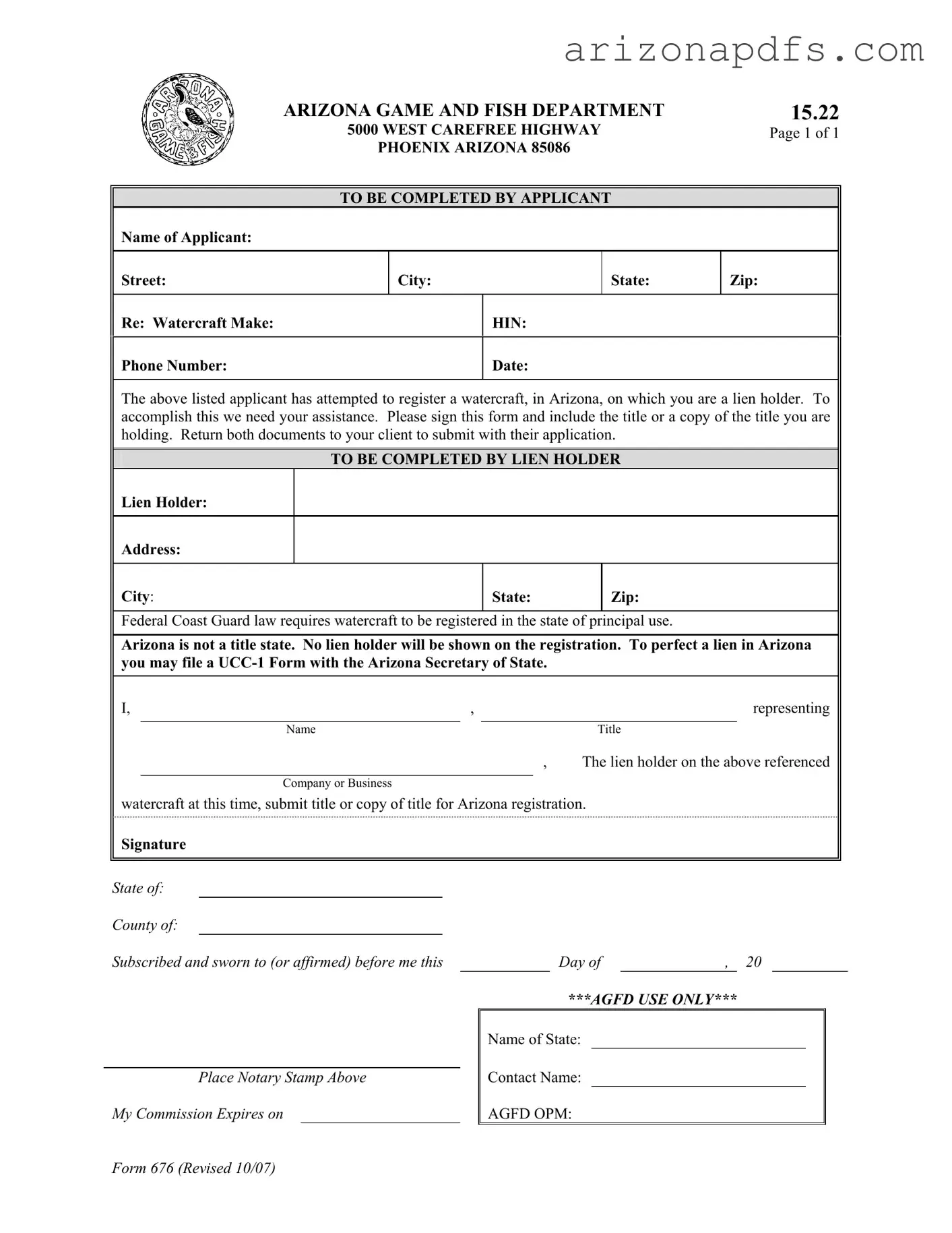Blank Arizona 676 PDF Template