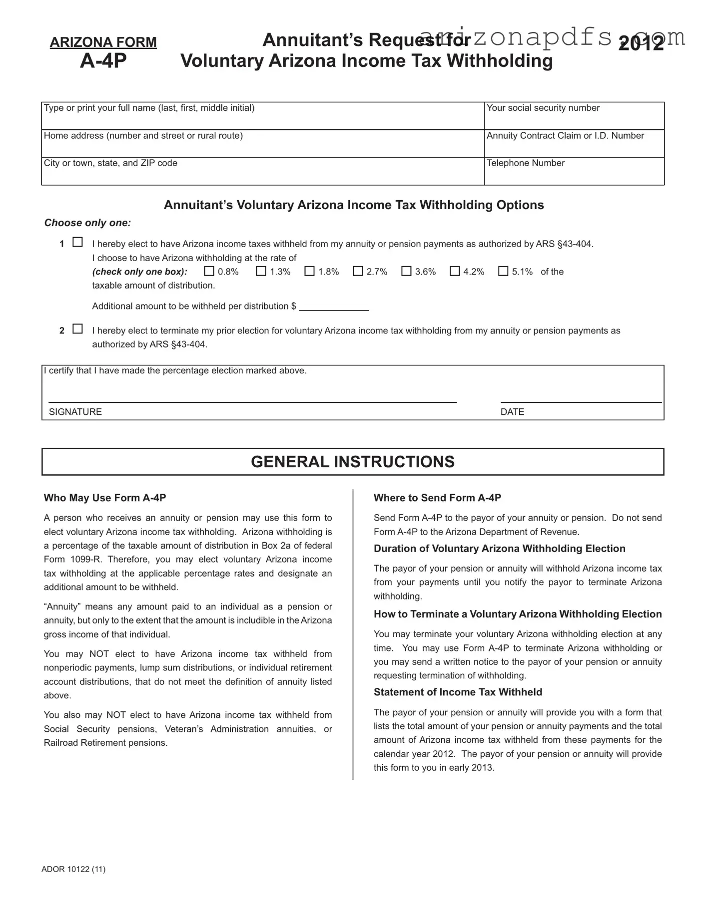 Blank Arizona A 4P PDF Template