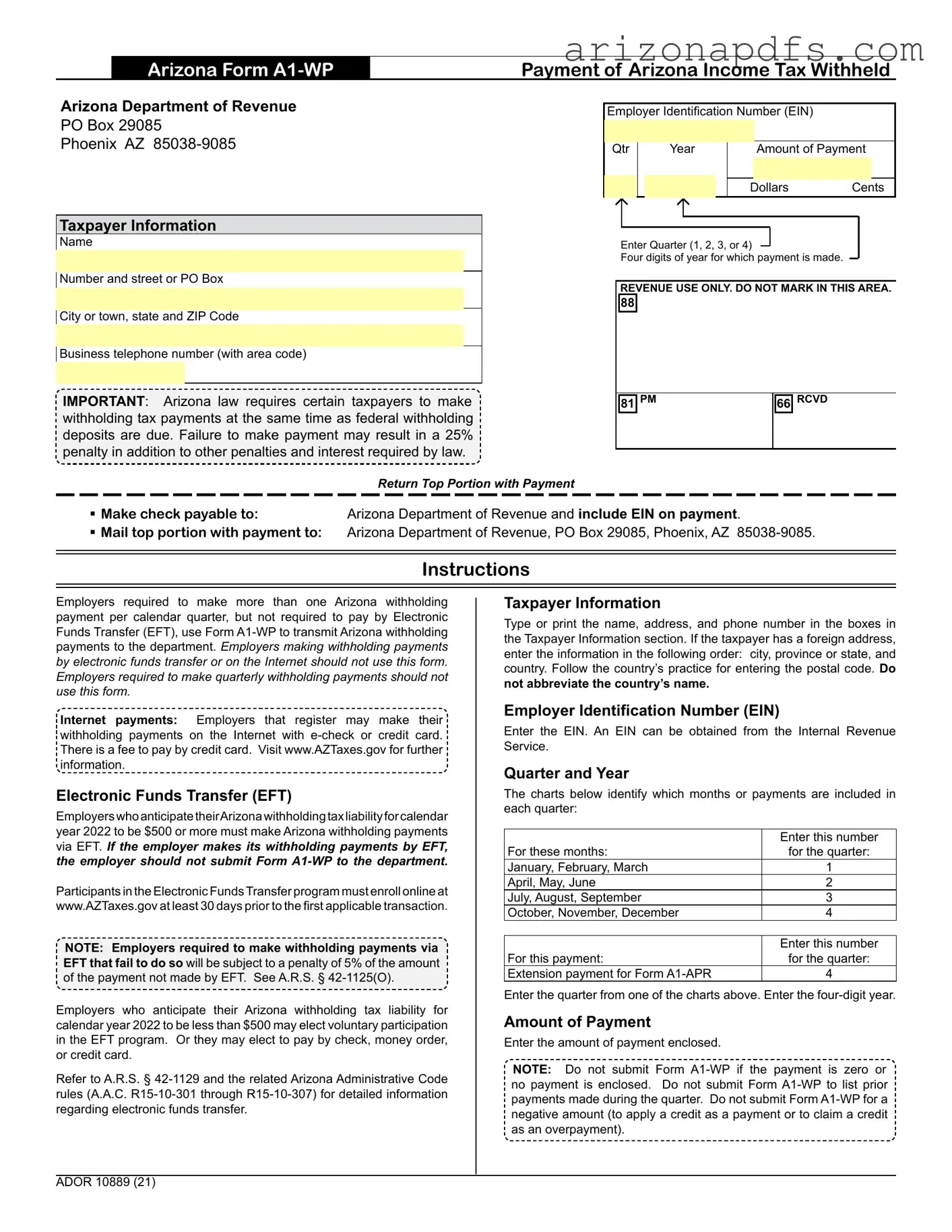 Blank Arizona A1 Wp PDF Template
