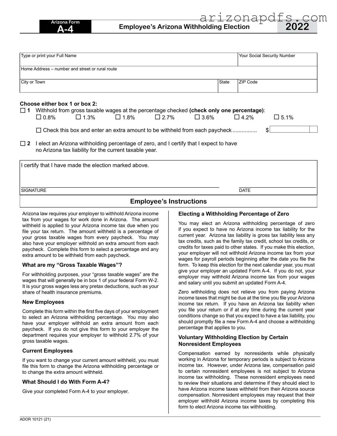 Blank Arizona A4 PDF Template