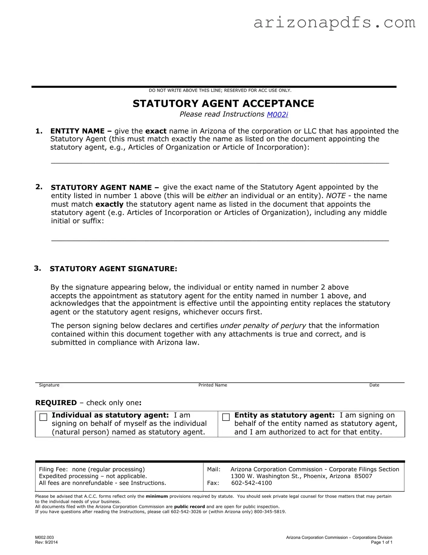 Blank Arizona Agent PDF Template