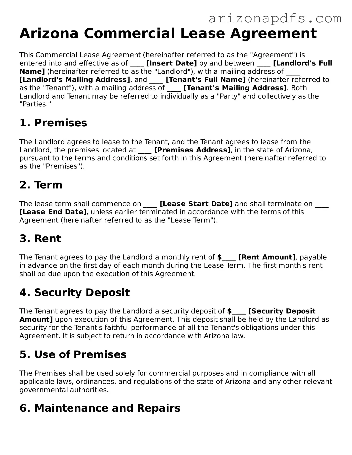 Official Arizona Commercial Lease Agreement Form