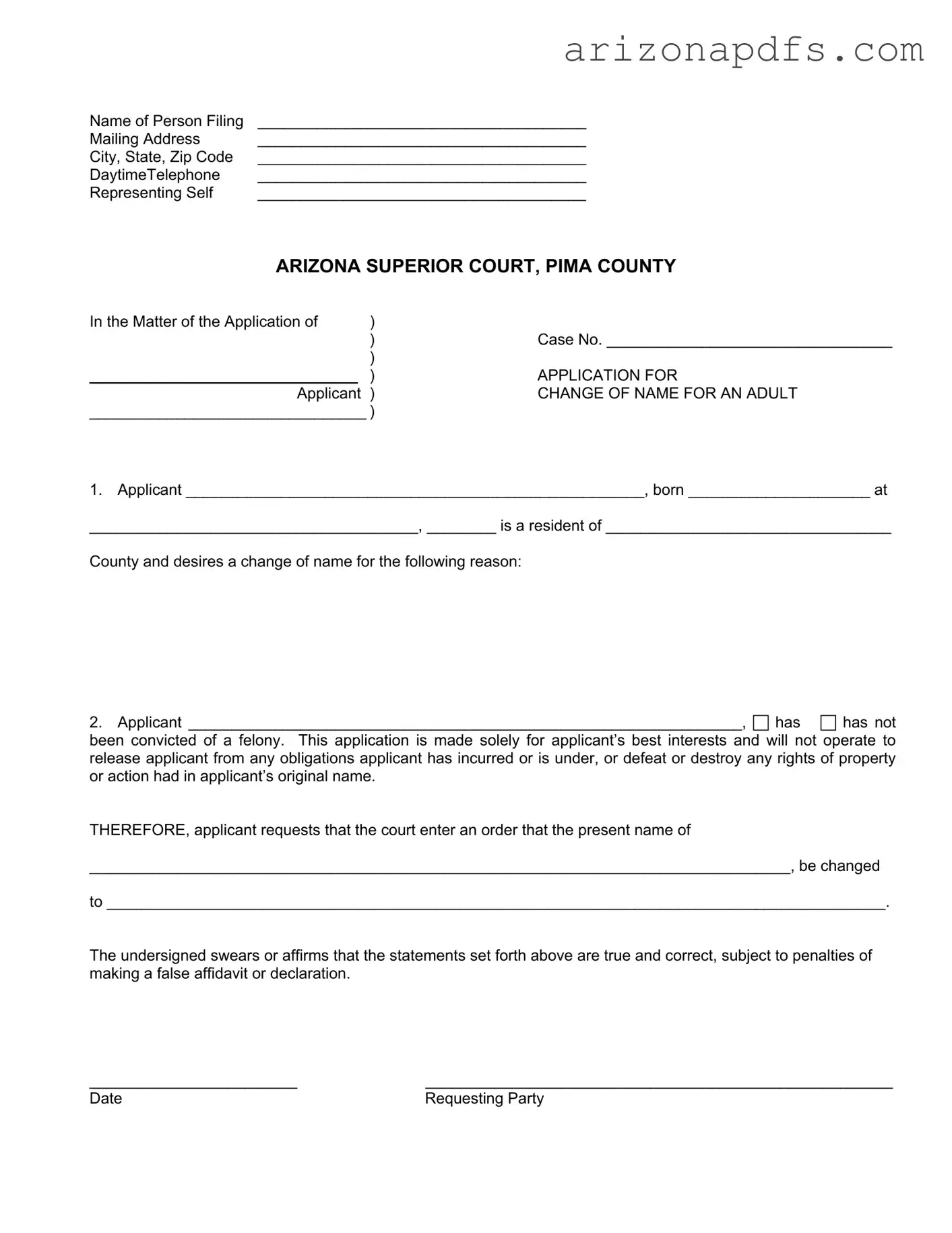 Blank Arizona Court Change Name PDF Template