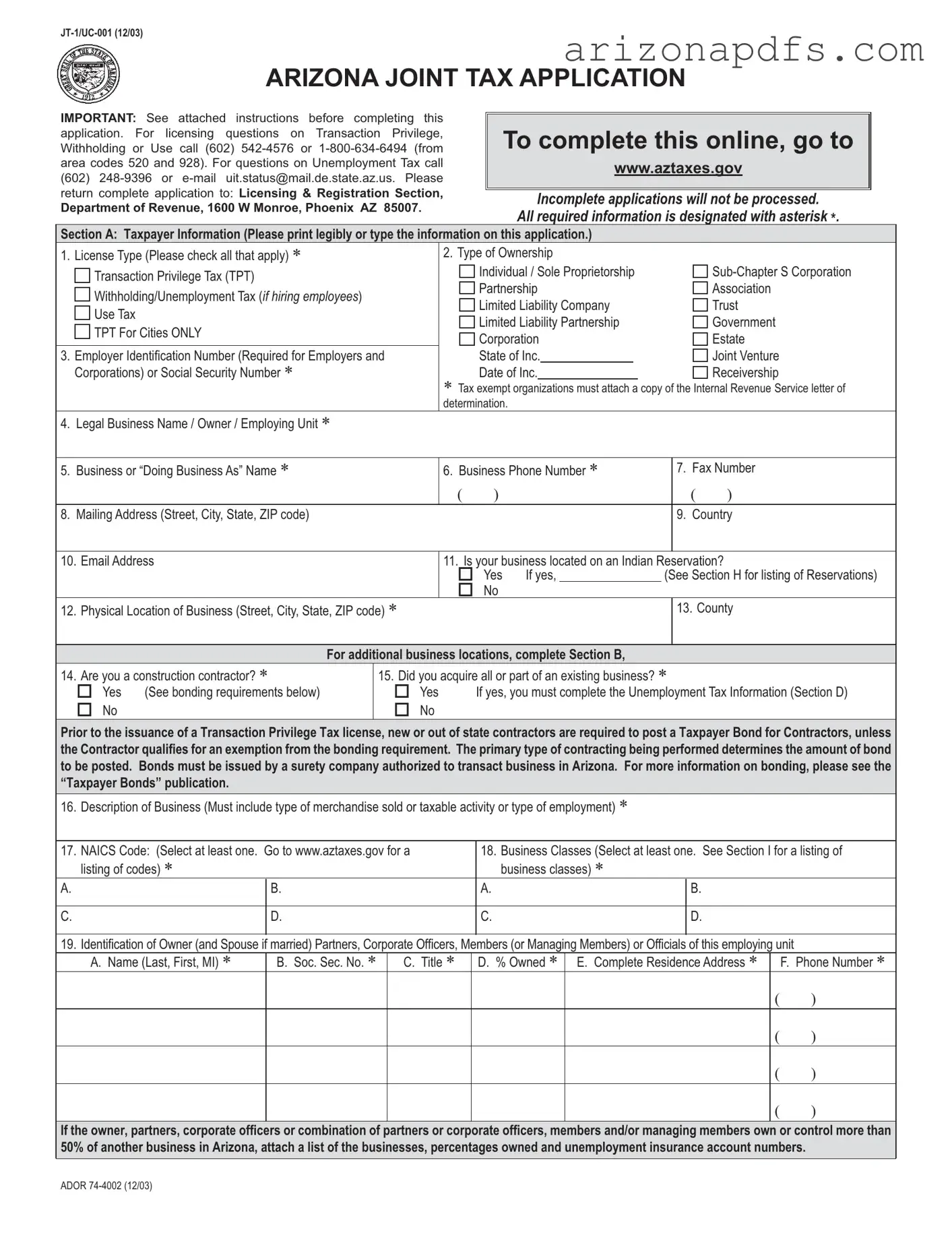 Blank Arizona Jt 1 Uc 001 PDF Template