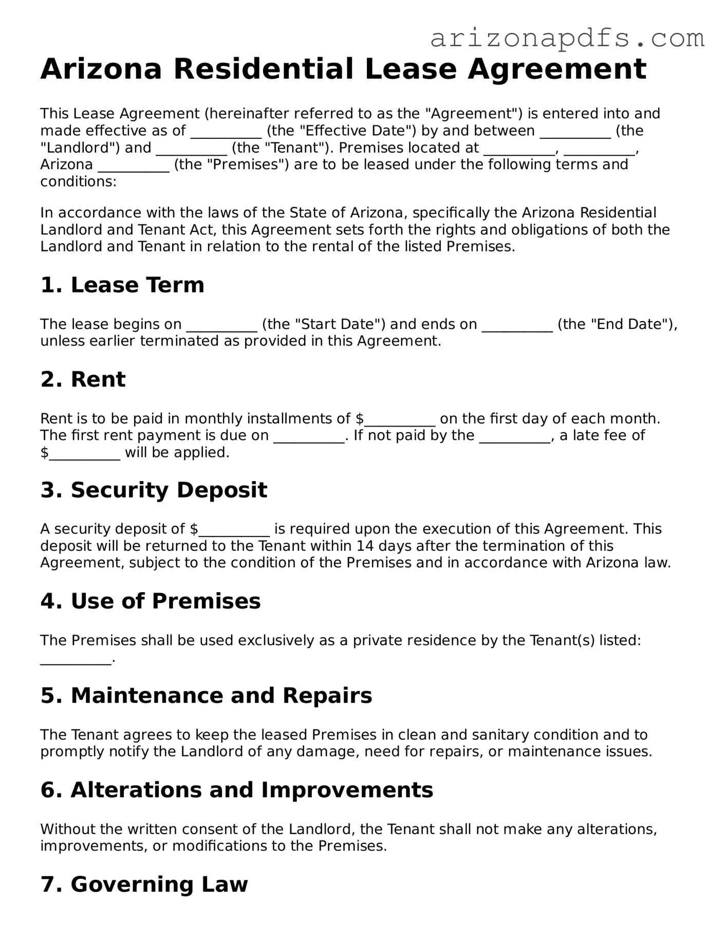 Official Arizona Lease Agreement Form