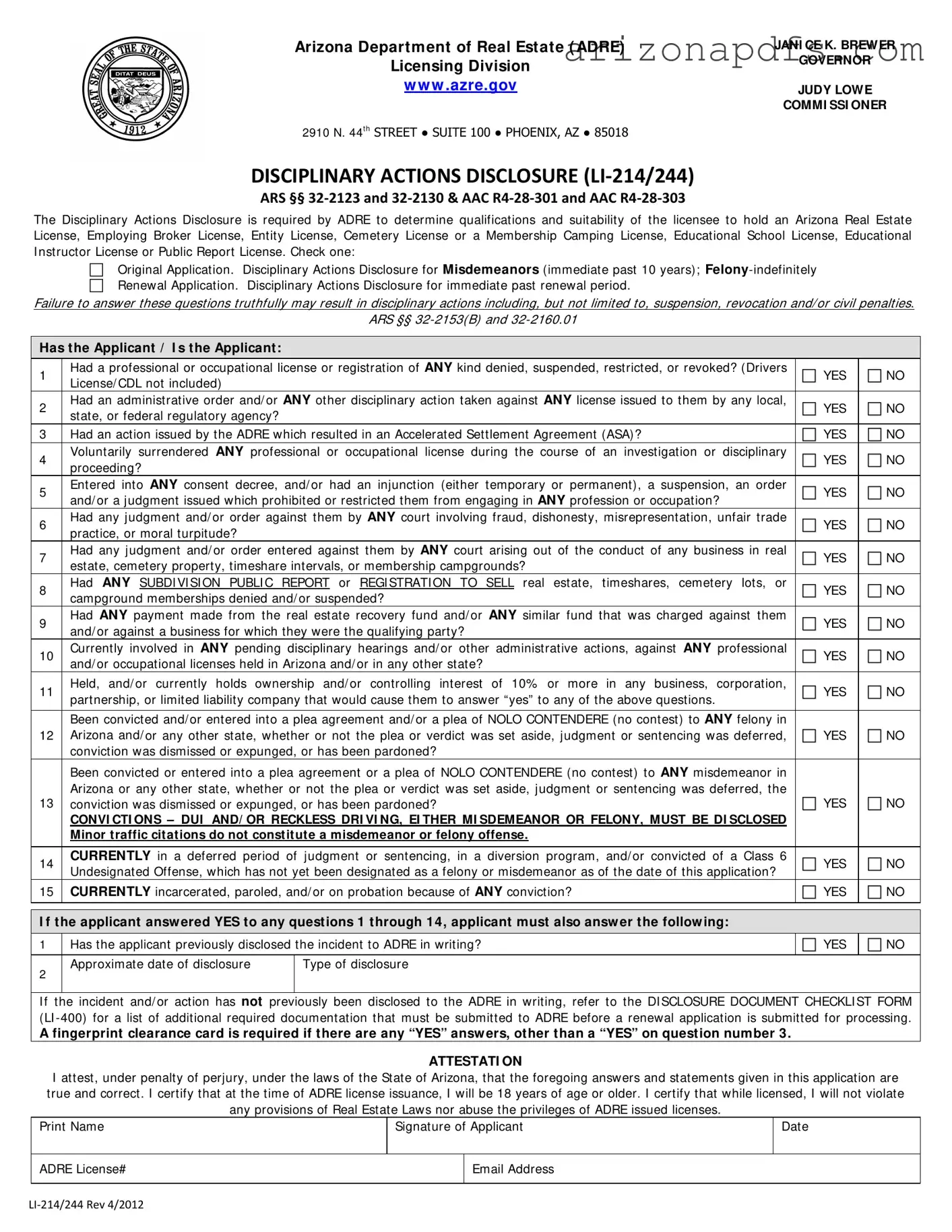 Blank Arizona Li 214 244 PDF Template