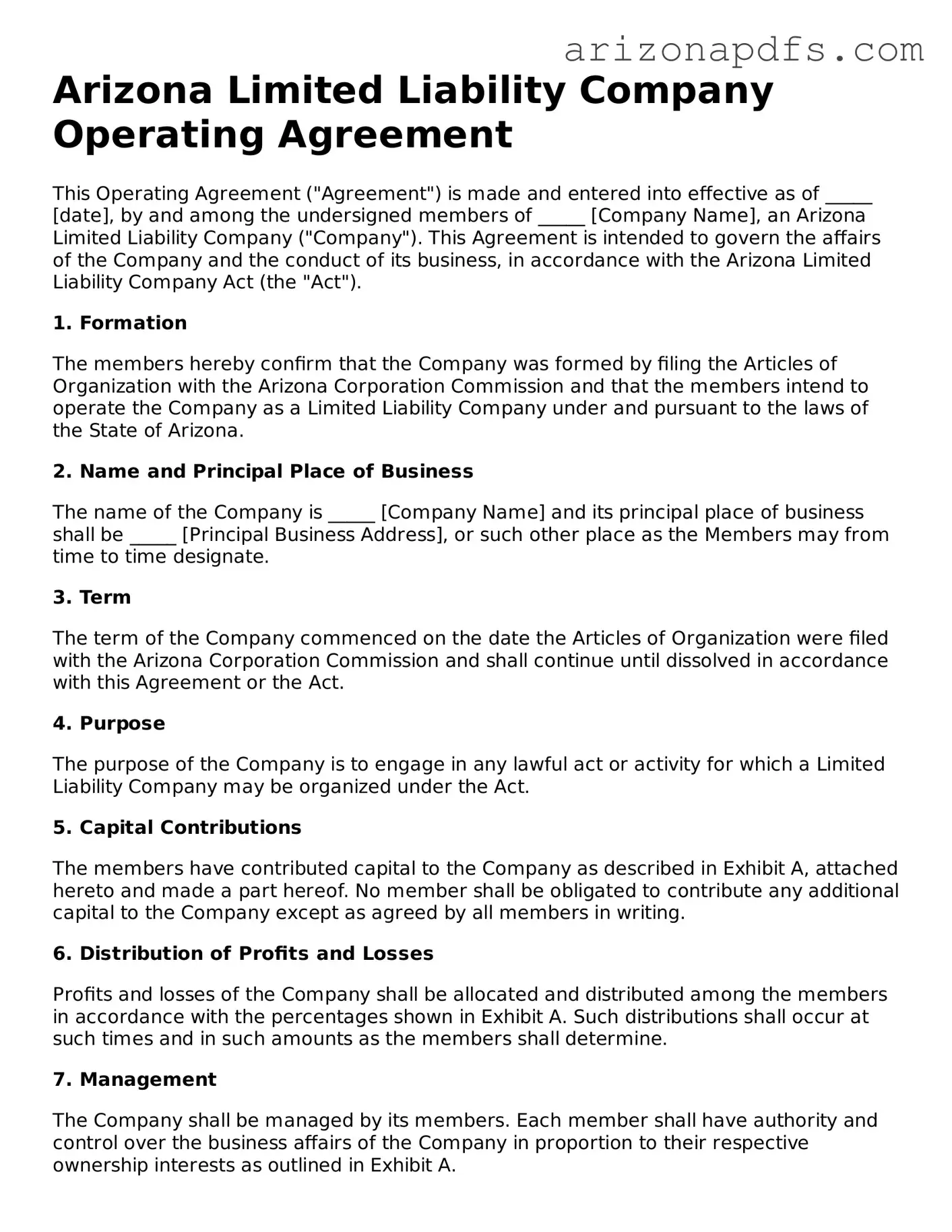 Official Arizona Operating Agreement Form