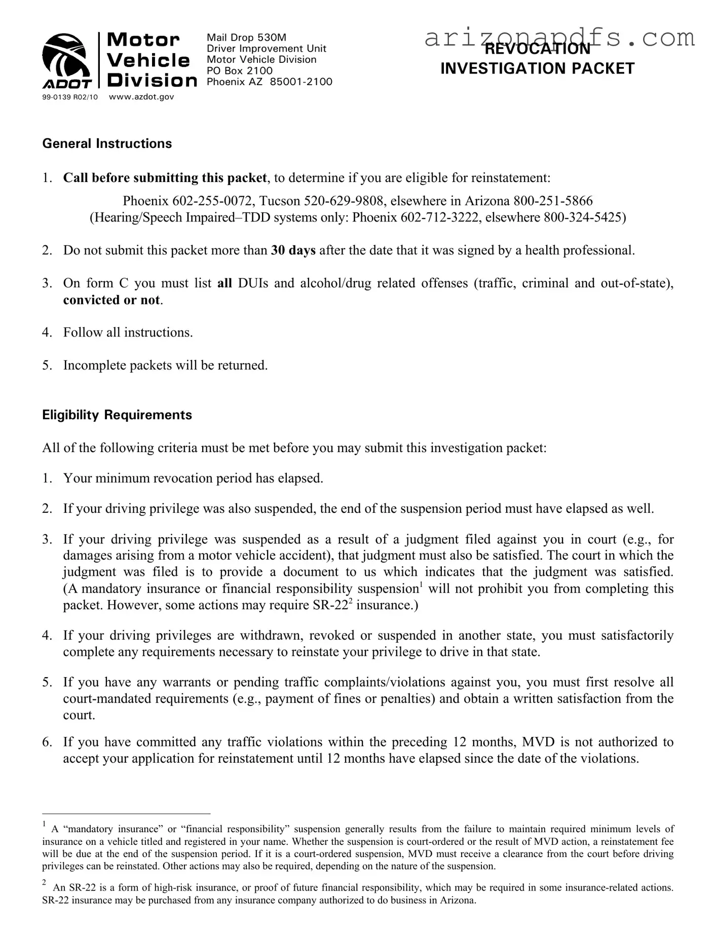 Blank Arizona Motor Vehicle Division Packet PDF Template