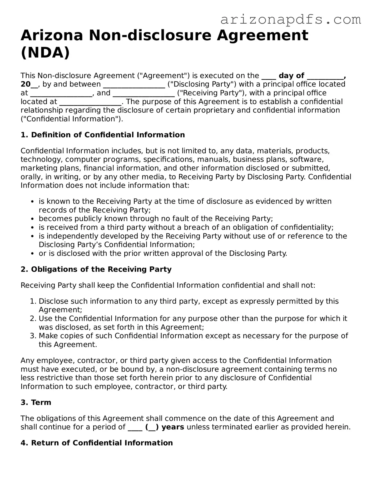 Official Arizona Non-disclosure Agreement Form