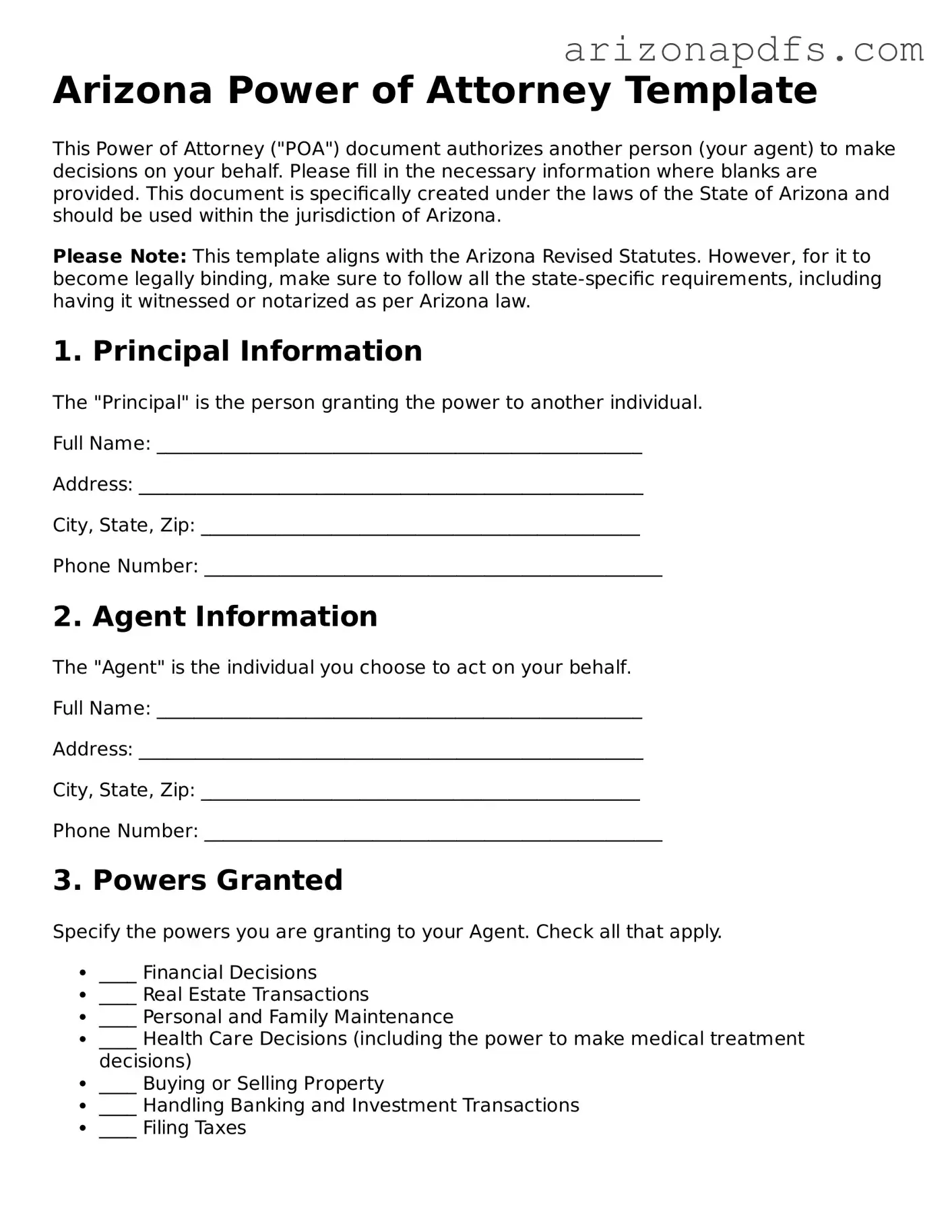 Official Arizona Power of Attorney Form