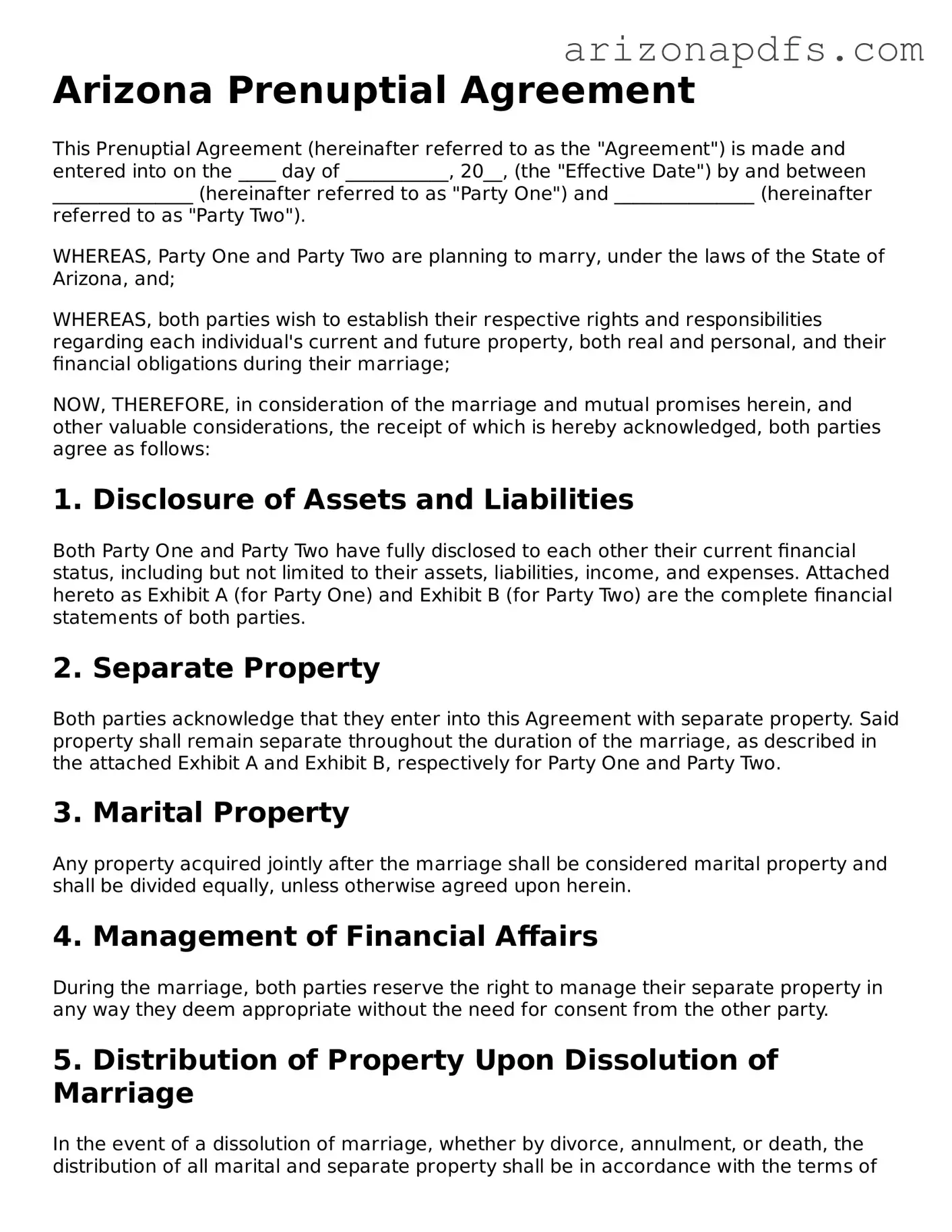 Official Arizona Prenuptial Agreement Form
