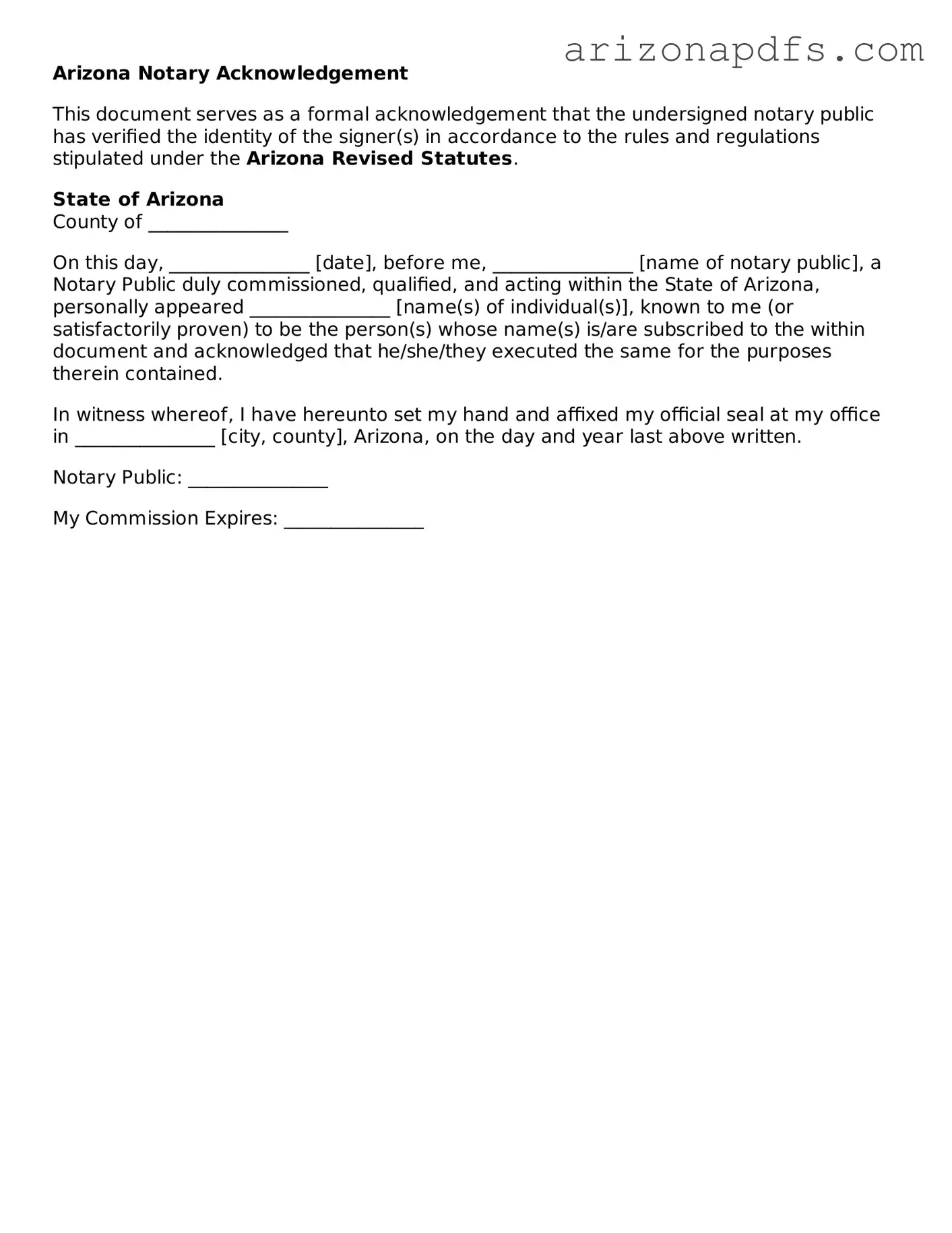 Official Arizona Notary Acknowledgement Form