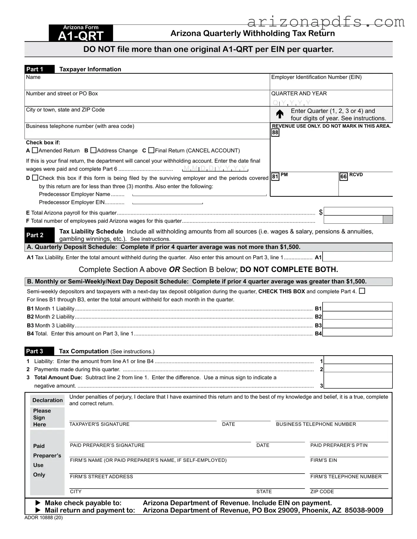 Blank Arizona Tax Return PDF Template