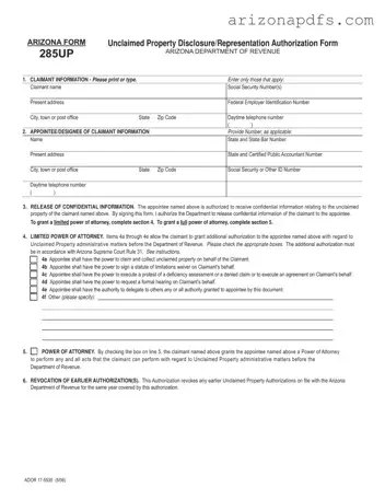 Blank Arizona 285Up PDF Template