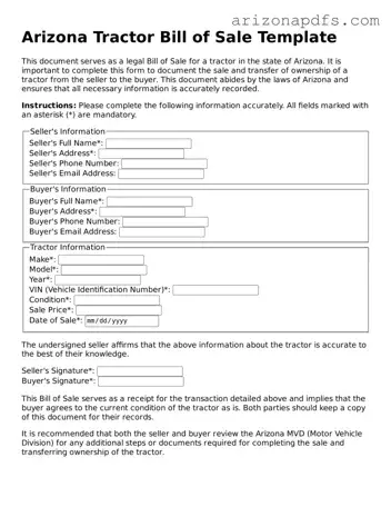 Official Arizona Tractor Bill of Sale Form