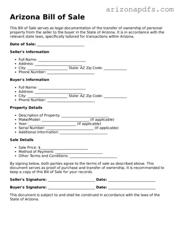 Official Arizona Bill of Sale Form