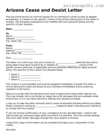 Official Arizona Cease and Desist Letter Form