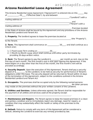 Official Arizona Residential Lease Agreement Form