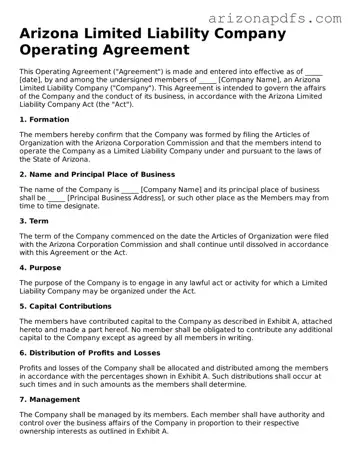 Official Arizona Operating Agreement Form