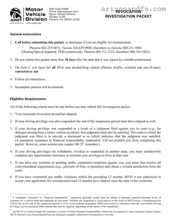 Blank Arizona Motor Vehicle Division Packet PDF Template