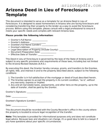 Official Arizona Deed in Lieu of Foreclosure Form