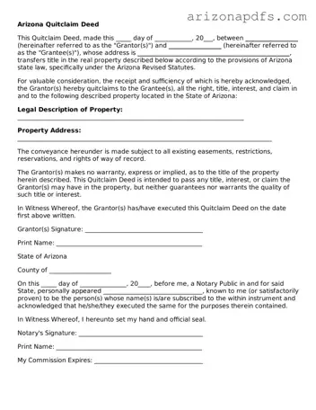 Official Arizona Quitclaim Deed Form