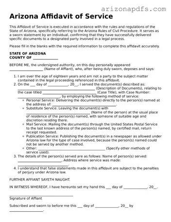 Official Arizona Affidavit of Service Form