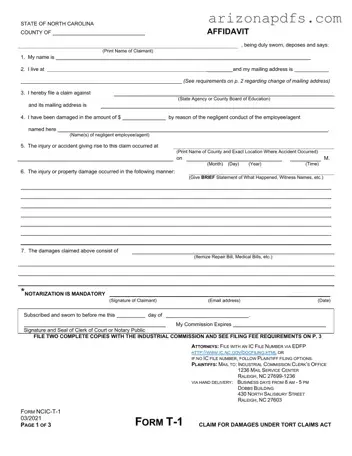 Blank Arizona Tort Claim PDF Template