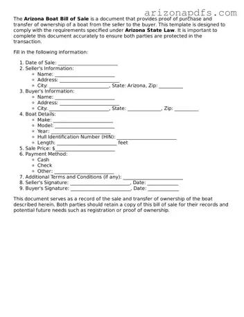 Official Arizona Boat Bill of Sale Form