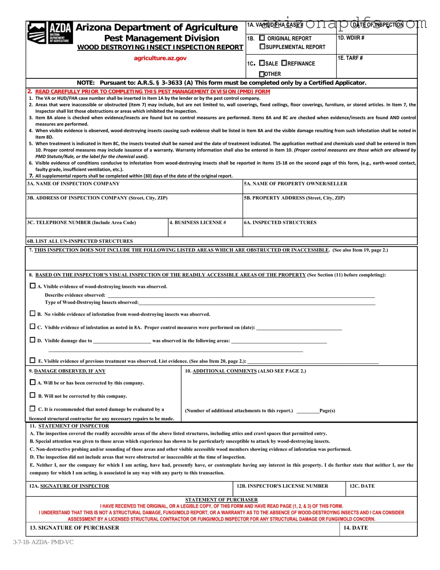 Blank Wdiir Arizona PDF Template